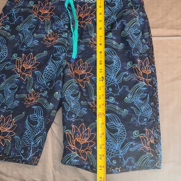 Robert Graham Mens Koi Fish Lotus Print Swim Trunks Blue Orange Size 32 Classic - Picture 4 of 9